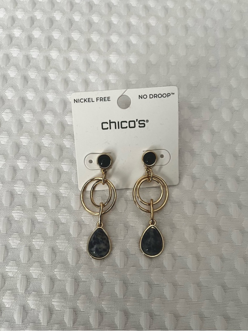 Chico's Gold and Black Double Hoop Teardrop Earrings